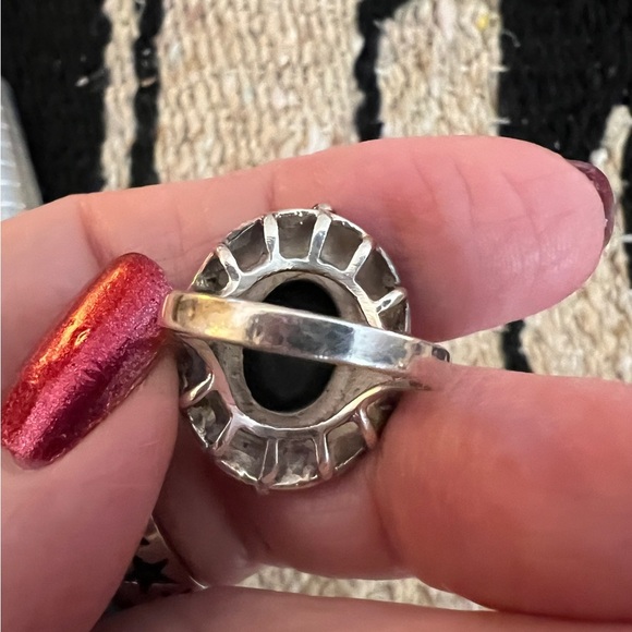 ❤️ Black Onyx Vintage Sterling Silver Rope Border Size 5.5 Ring 6.8 Gram - Picture 7 of 17